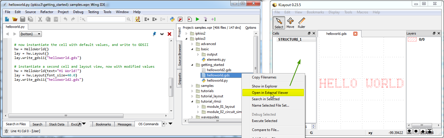 Opening a GDS from within Wing IDE.