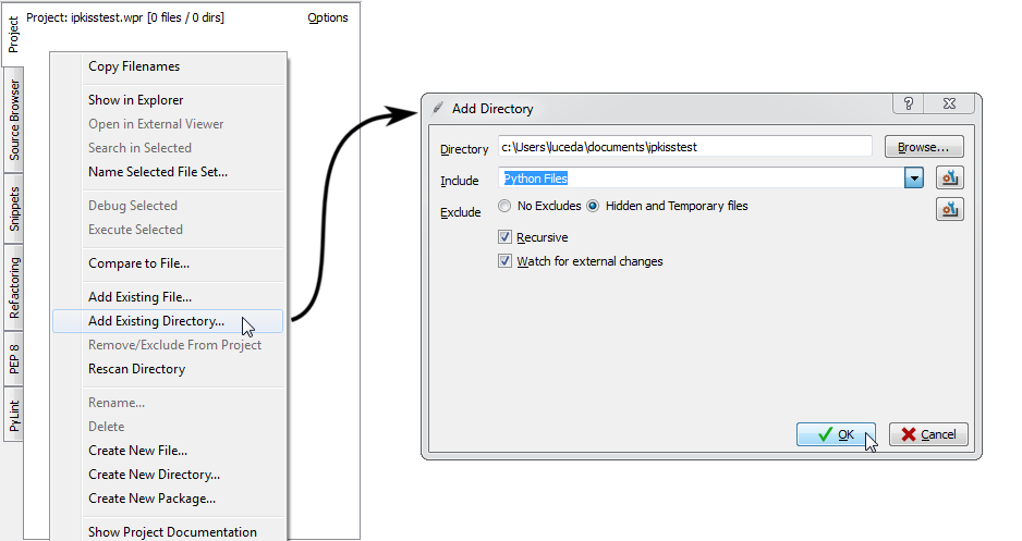 Illustration on how to add folder to project.