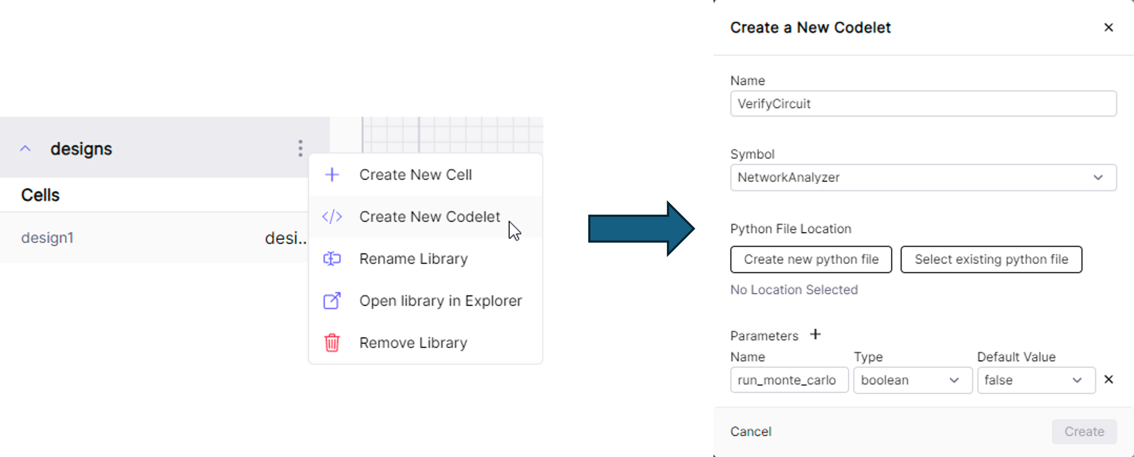 Creating a new codelet from Canvas, and giving it parameters.