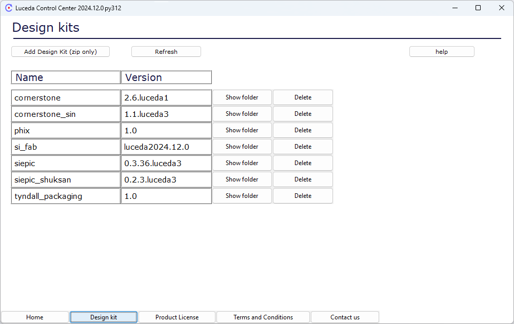 Design kit tab in Luceda Control Center.