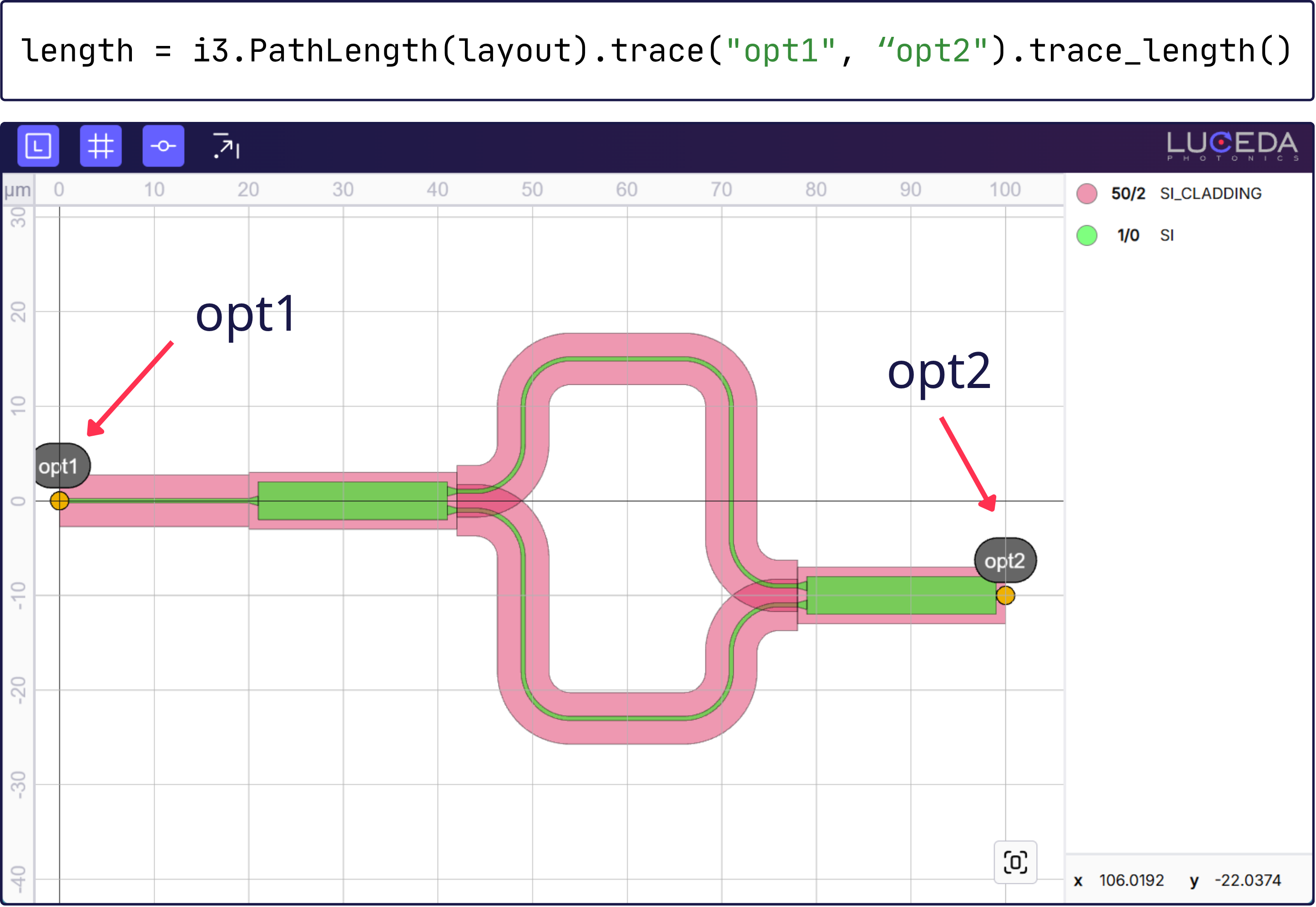 New path length tracing feature applied on an MZI.