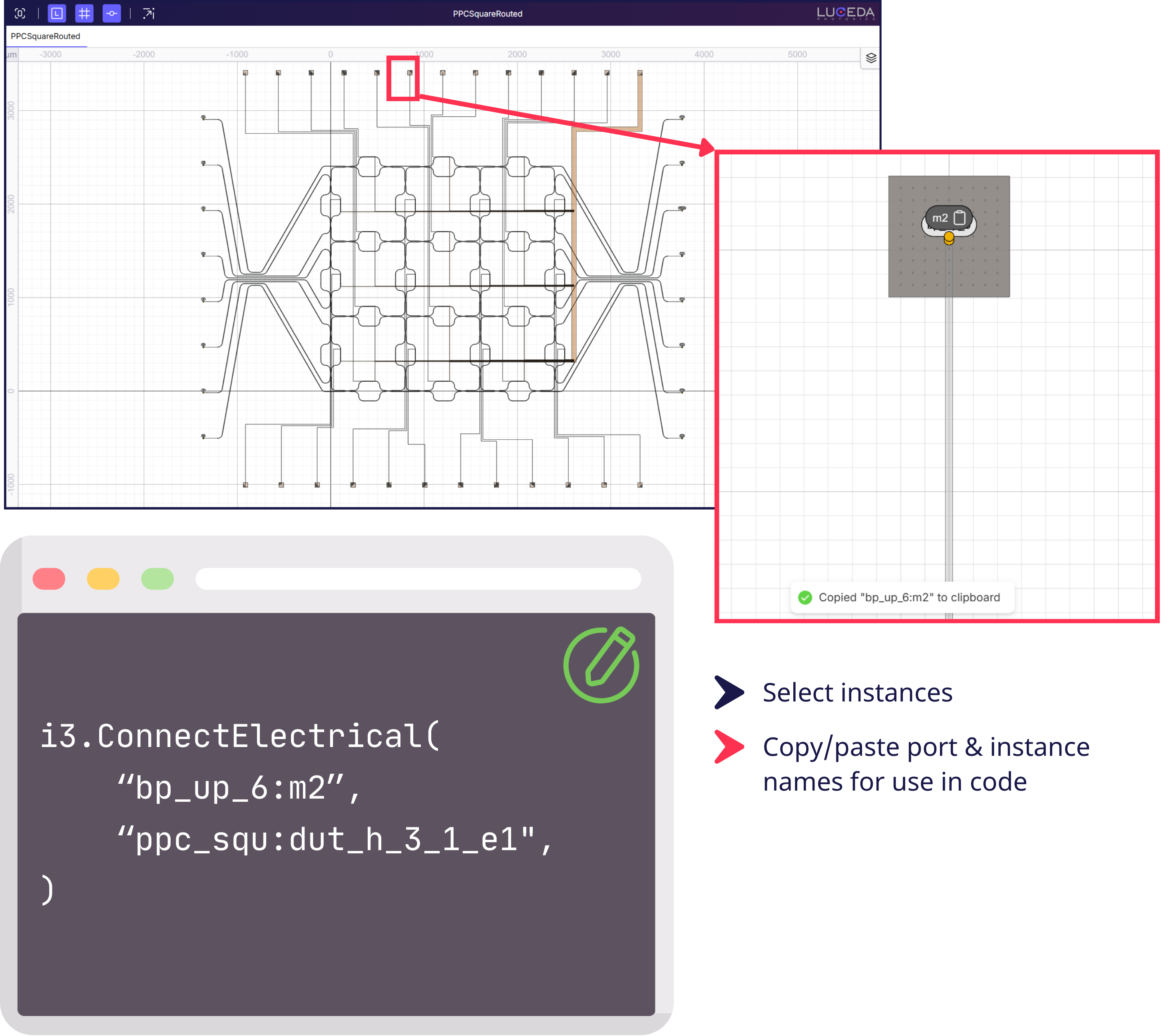 Interacting with instances and ports in an IPKISS Layout.