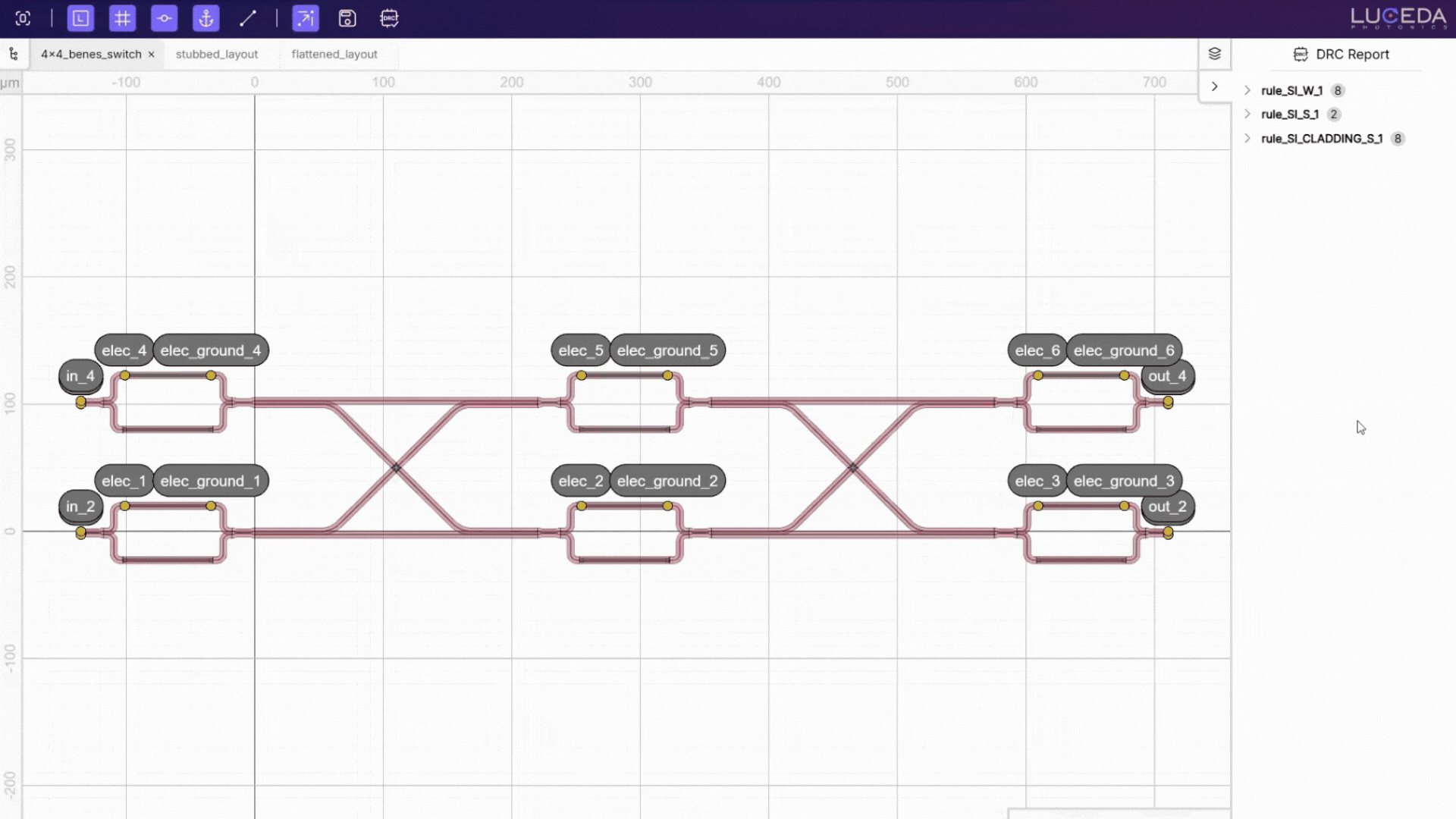 Browsing the DRC report in the Luceda Layout Visualizer