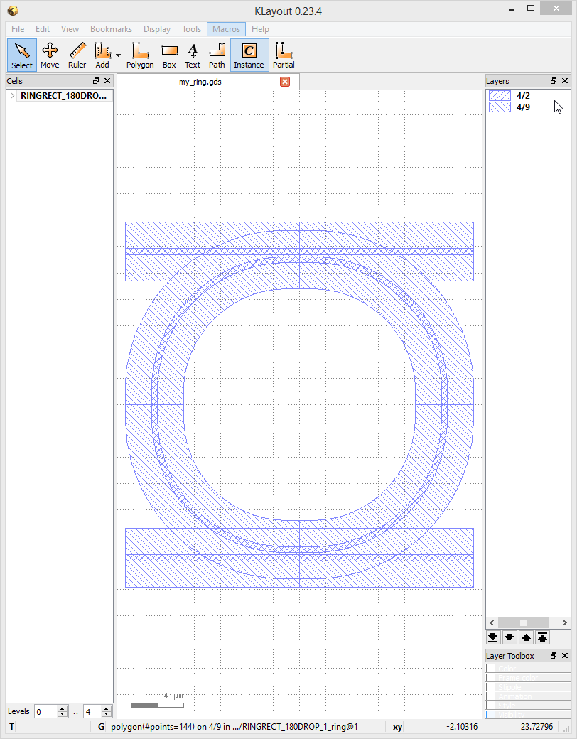 GDSII  of a connected ring_resonator.